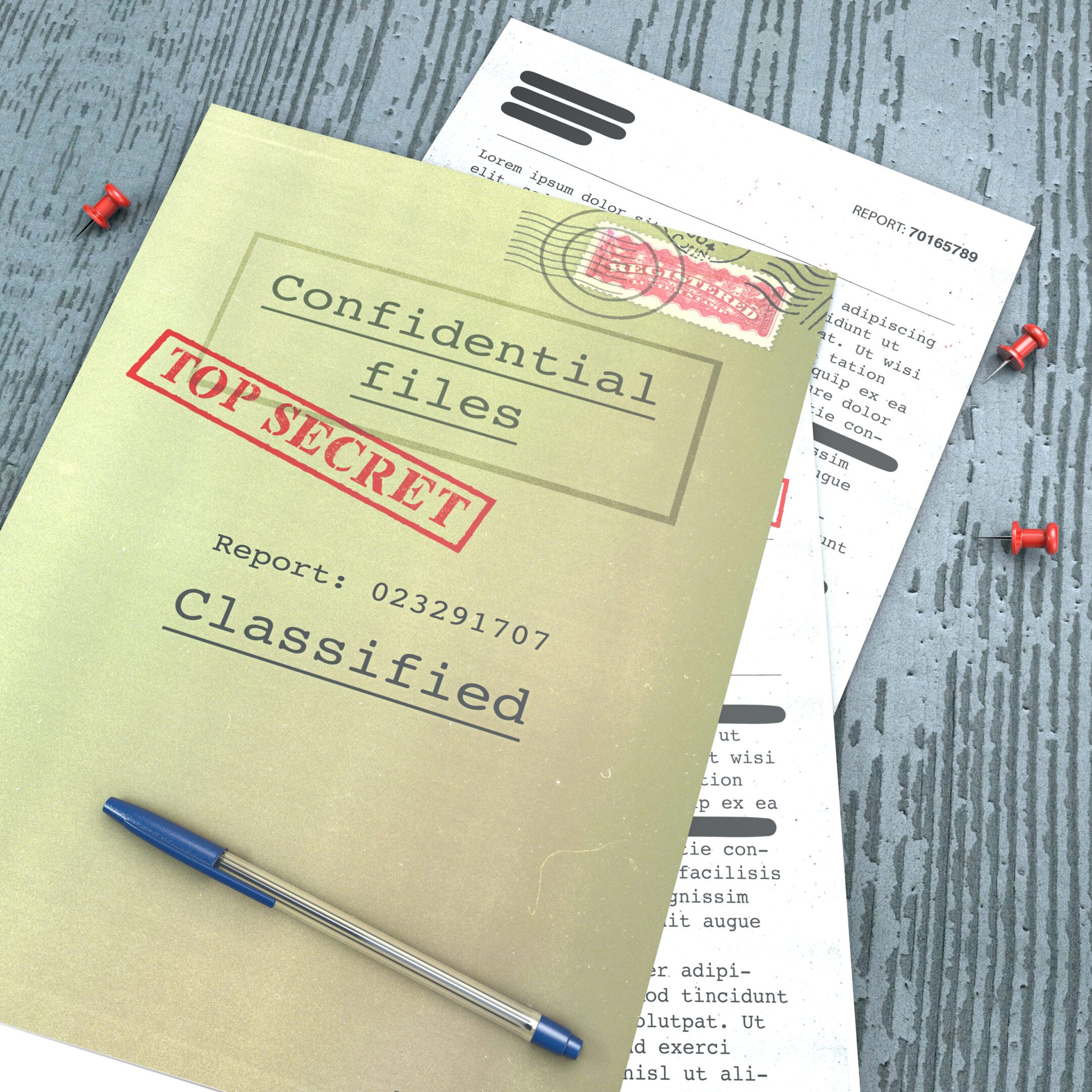 Top secret confidential files on table
