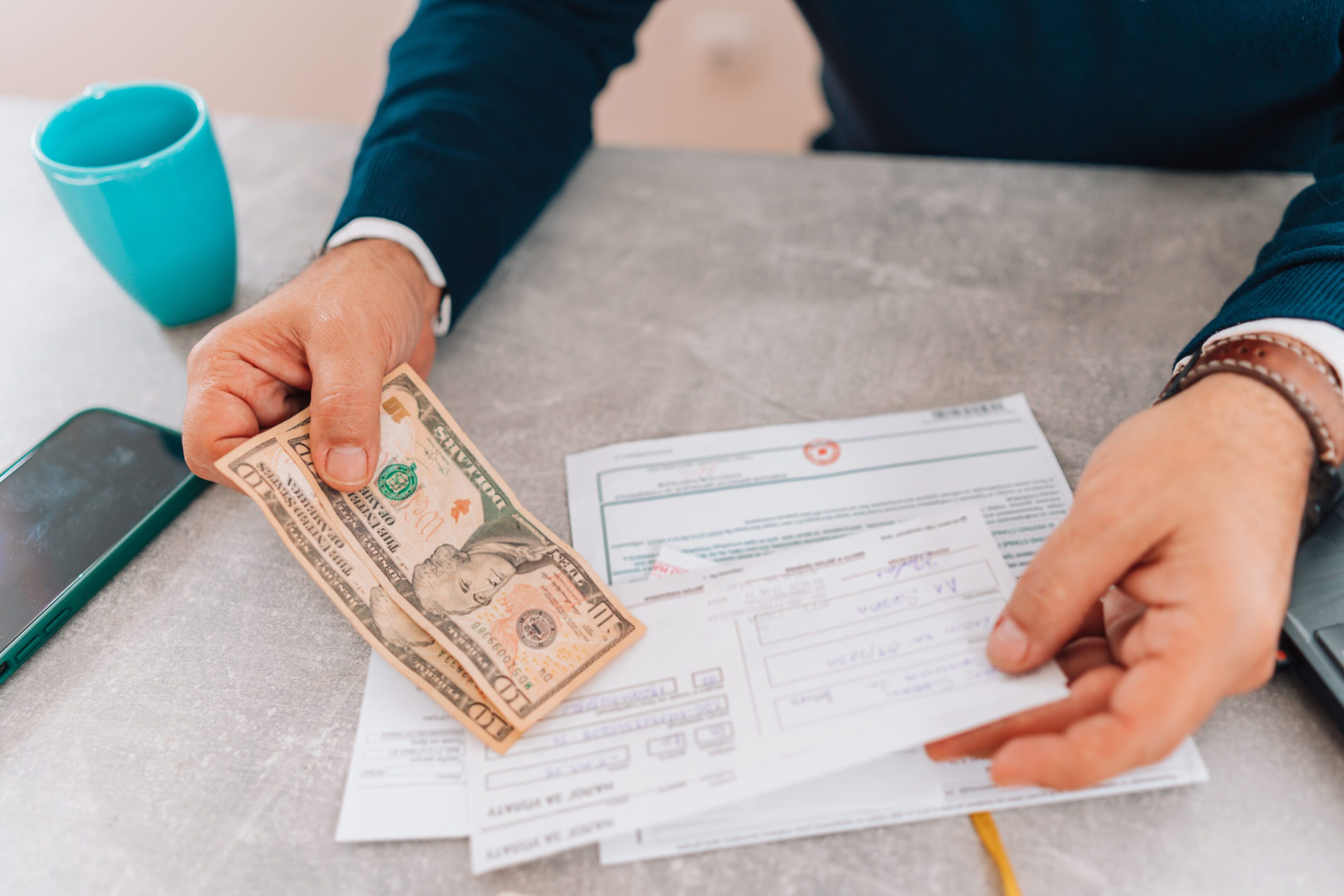 Counting money with paperwork