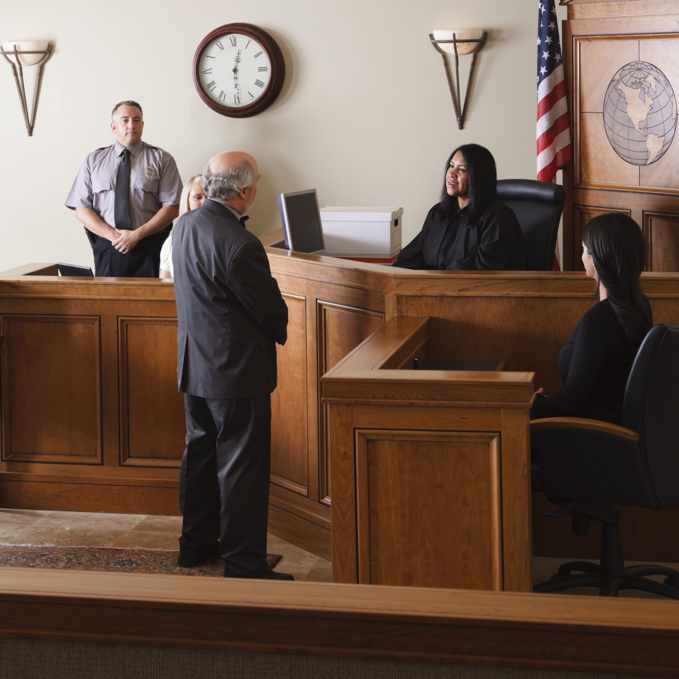 Legal proceedings in a courtroom setting