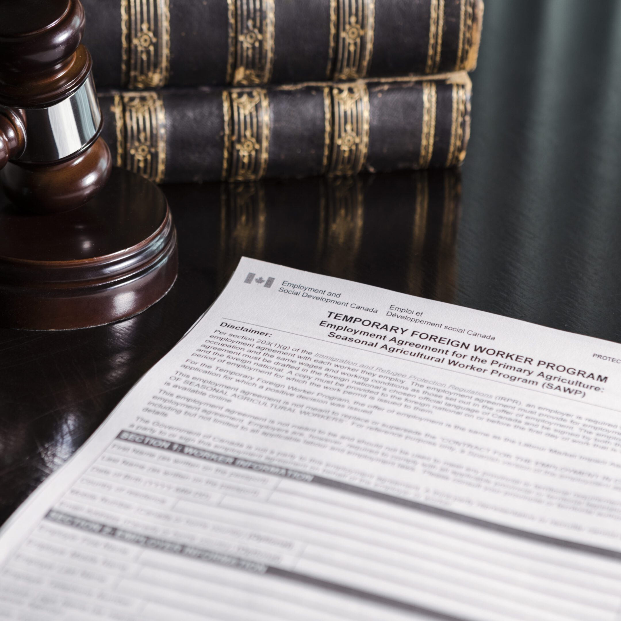 Temporary worker program form and gavel