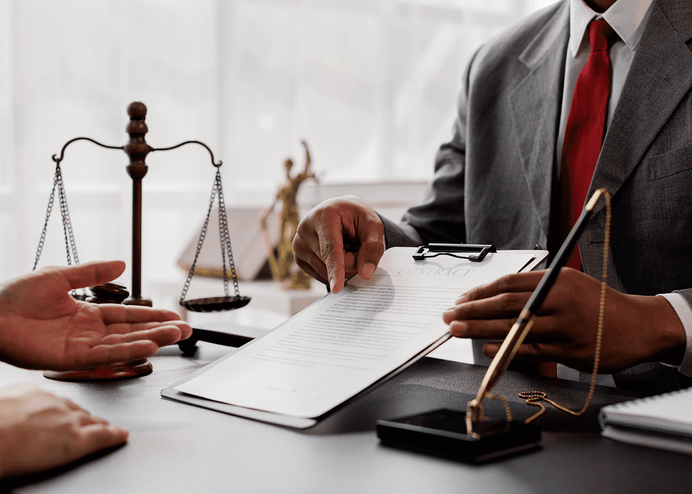 Legal consultation with scales of justice